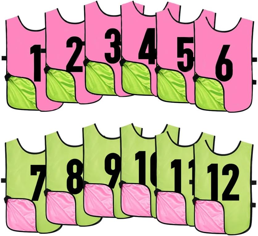 12 Pack Reversible Numbered Pinnies for Team Practice Jerseys