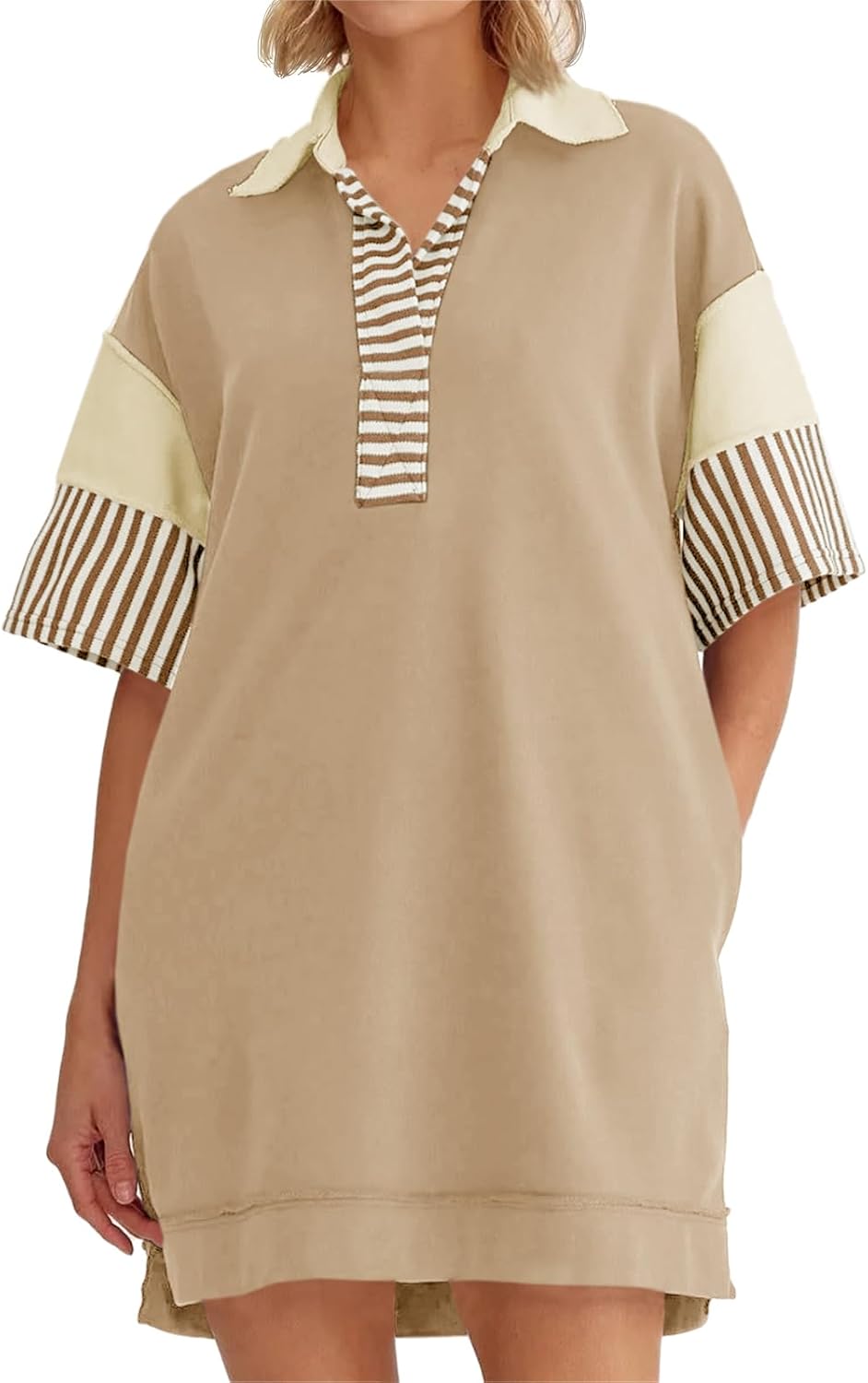 Wenrine Women's Polo V Neck T Shirt Dress for Casual Summer