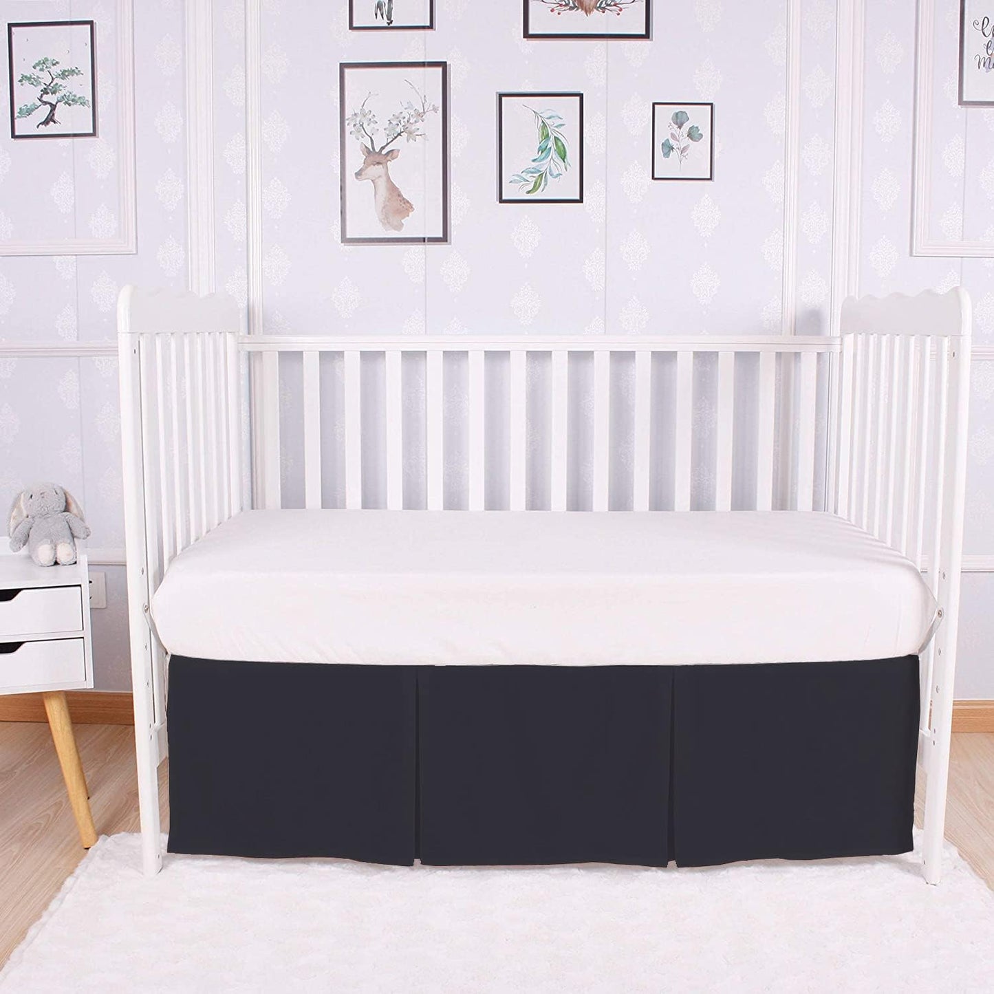 Box Pleated Crib Bed Skirt 100% Cotton for Nursery Bedding
