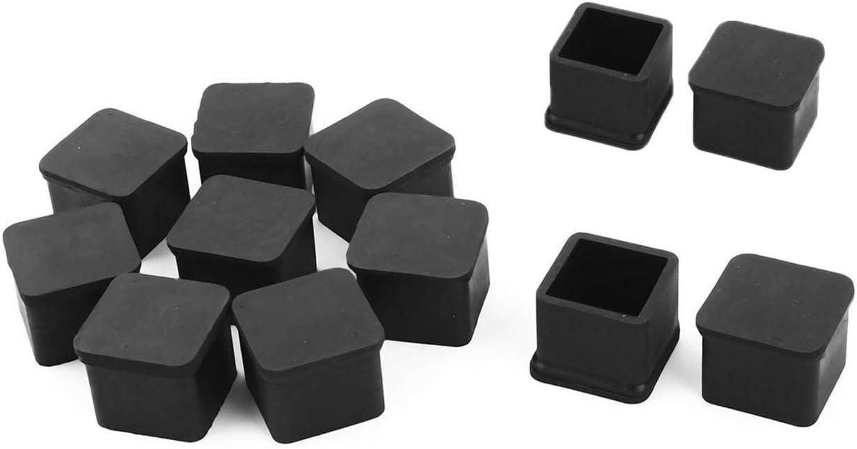 12pcs Black Rubber Square Furniture Leg Caps - Wood Floor Protectors