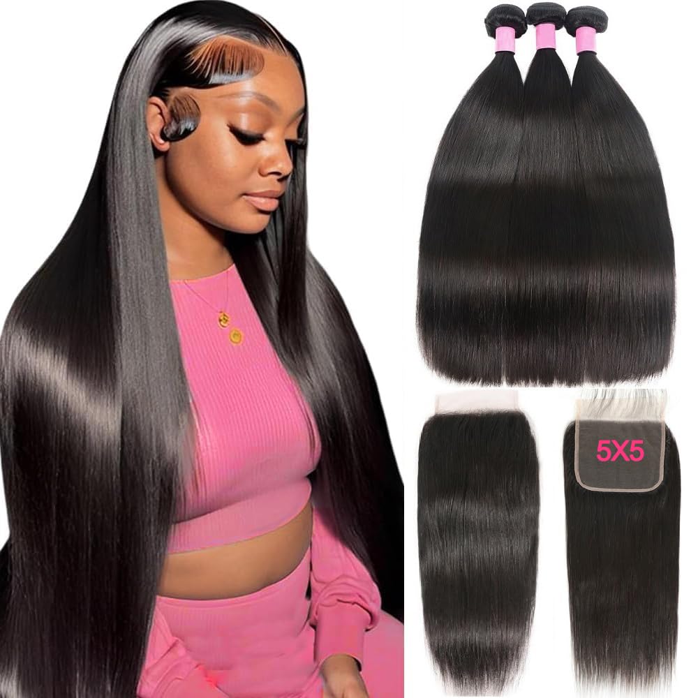 12A Straight Bundles Human Hair with 5x5 Closure for All Occasions