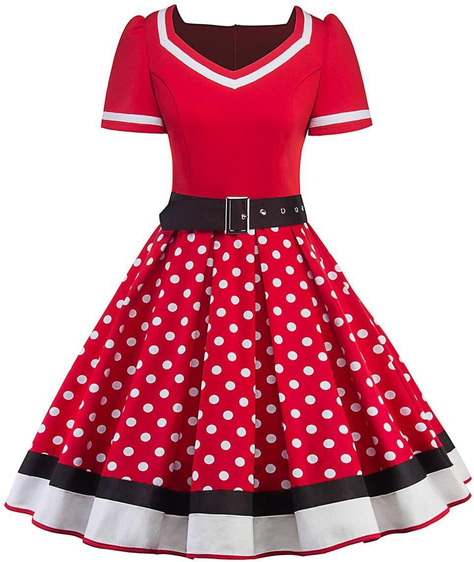 Vintage 1950s Retro Polka Dot Cocktail Party Swing Dress