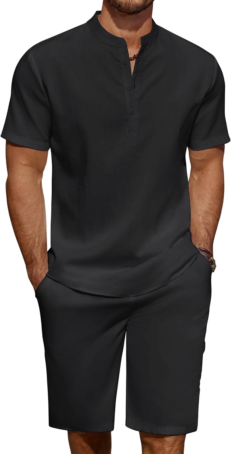 COOFANDY Men's Linen Set for Summer Beach and Yoga Activities
