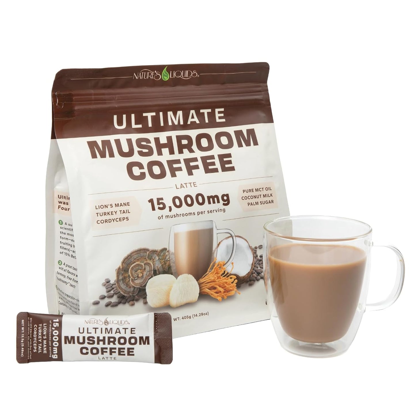 Nature's Liquids Mushroom Coffee Latte for Focus & Immunity
