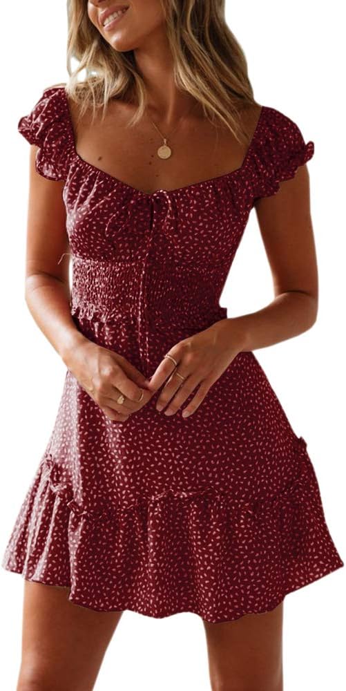 YOBECHO Womens Summer Ruffle Sleeve Sweetheart Neckline Dress