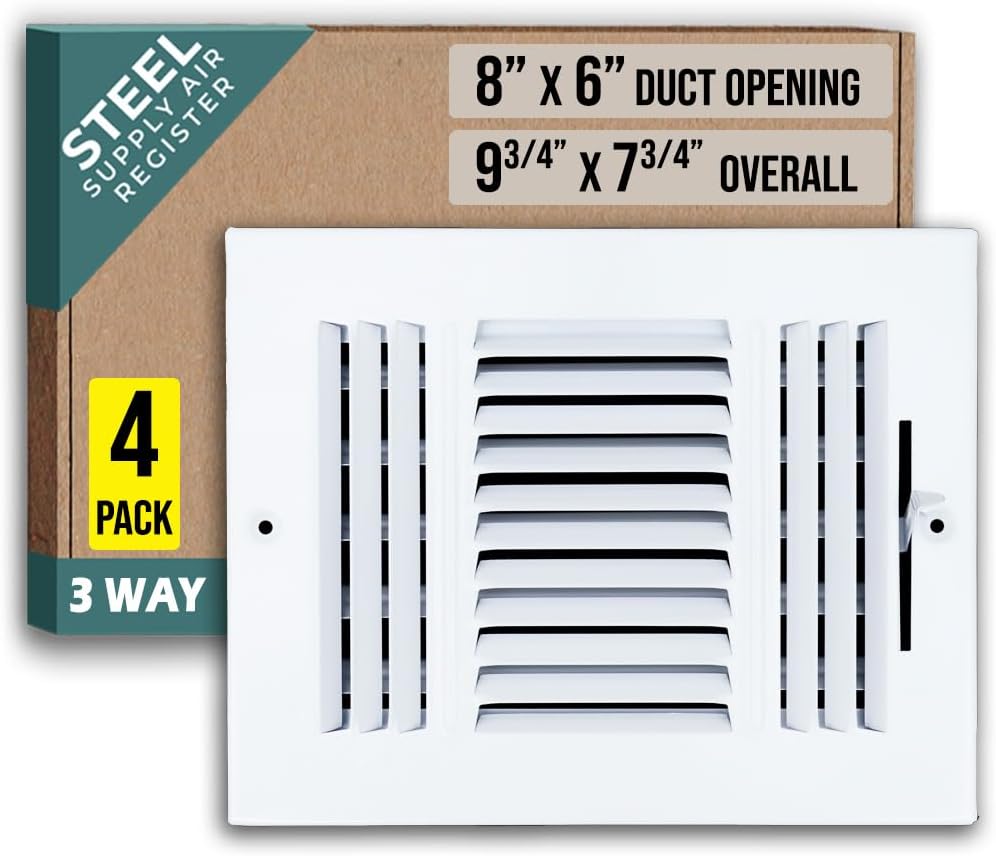 3 Way Steel Air Supply Diffuser for 8x6 Duct Openings