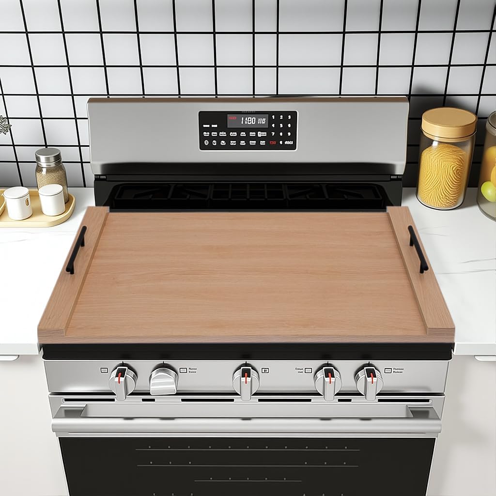 Stove Top Covers for Gas Burners - Noodle Board Oak Design