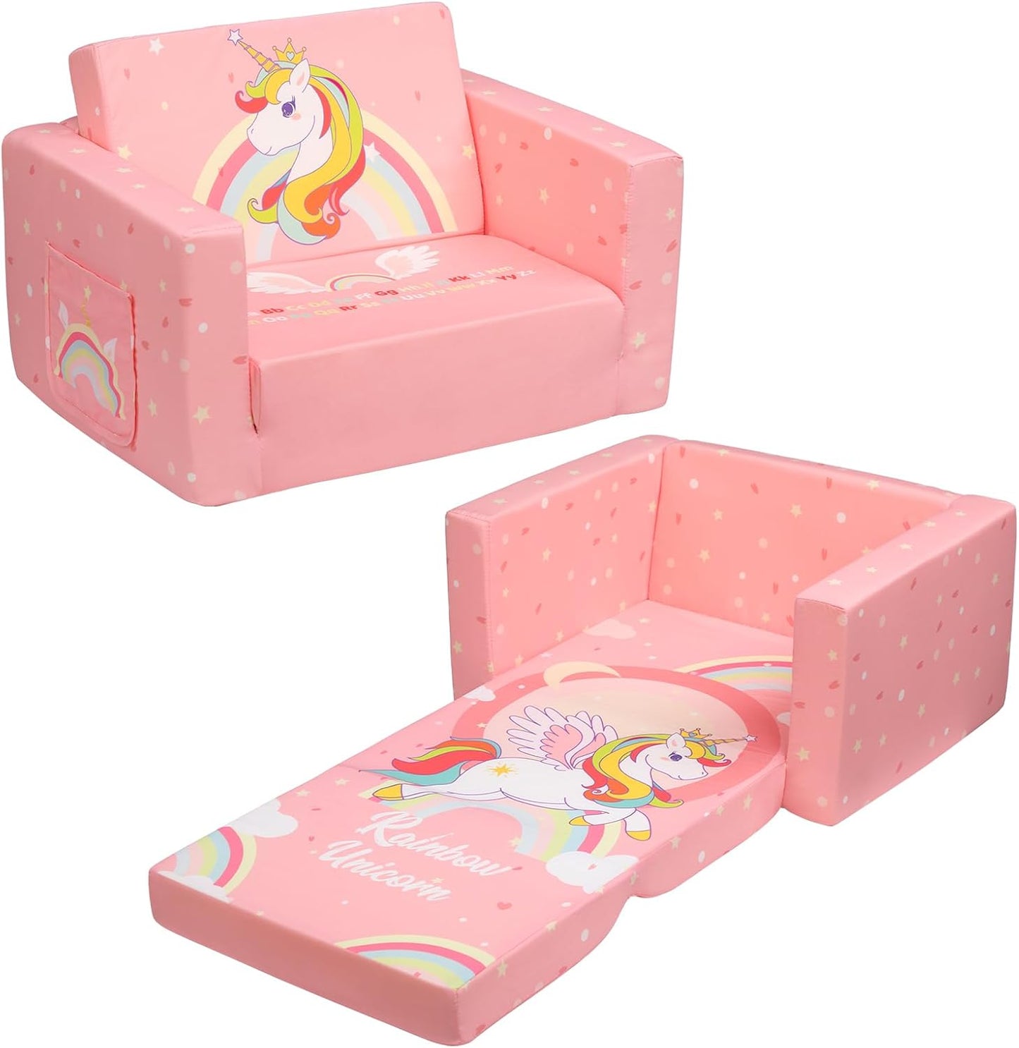 ALIMORDEN 2-in-1 Flip Out Comfy Toddler Couch for Kids