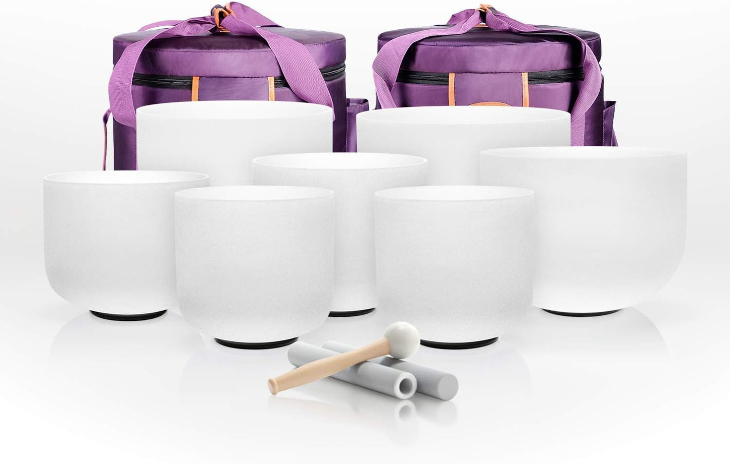 432Hz Chakra Crystal Singing Bowls Set with Cases and Mallets
