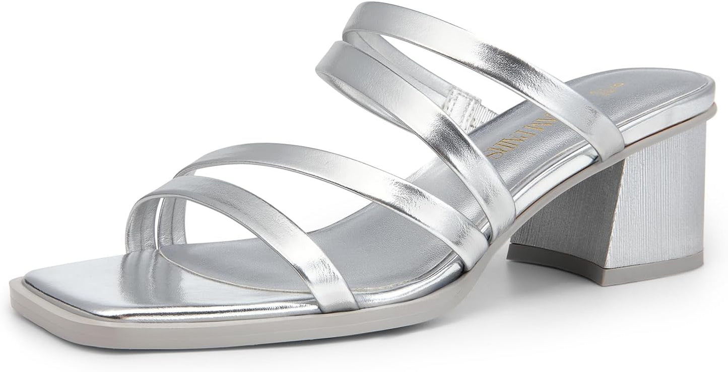 DREAM PAIRS Women's Strappy Heels Block Open Toe Mules Sandals