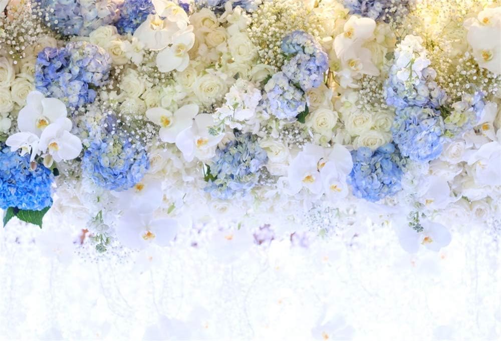 AOFOTO 10x7ft Beautiful White Blue Flowers Backdrop for Photos