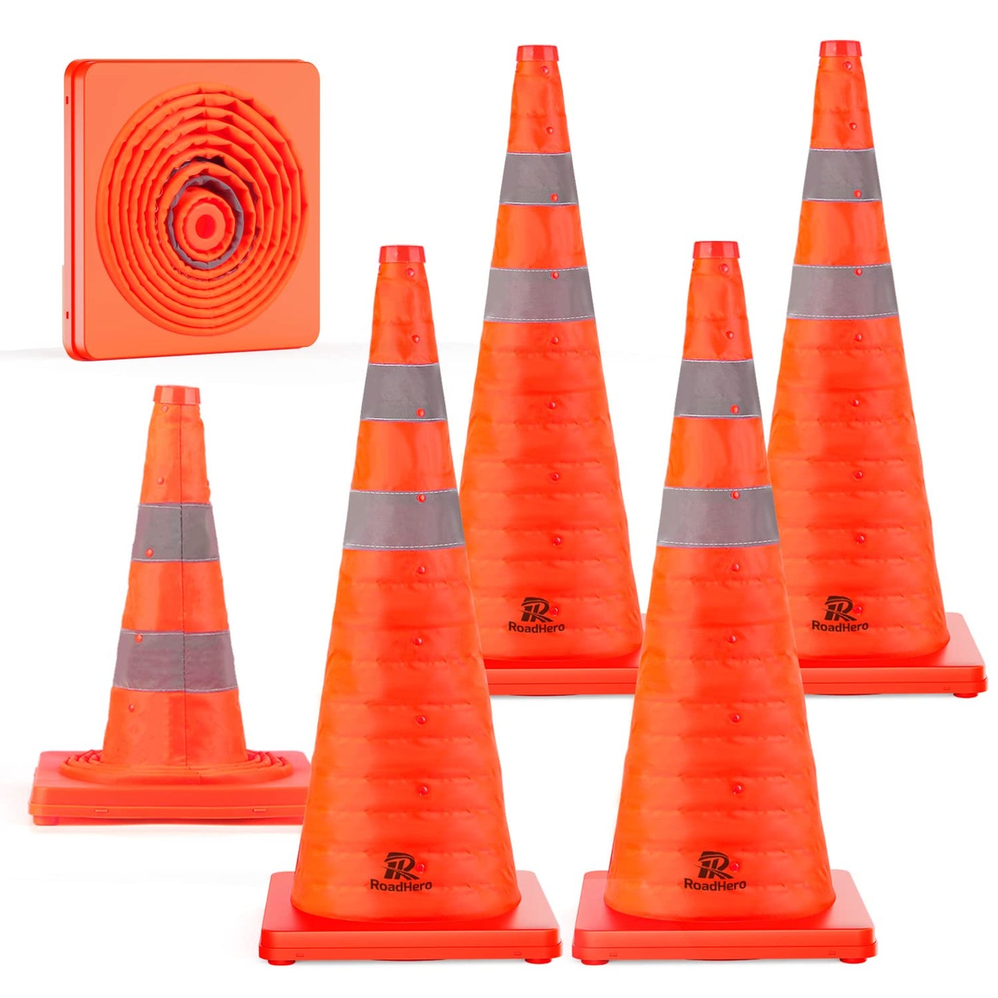 RoadHero 28 Inch Collapsible Traffic Safety Cones for Road Use
