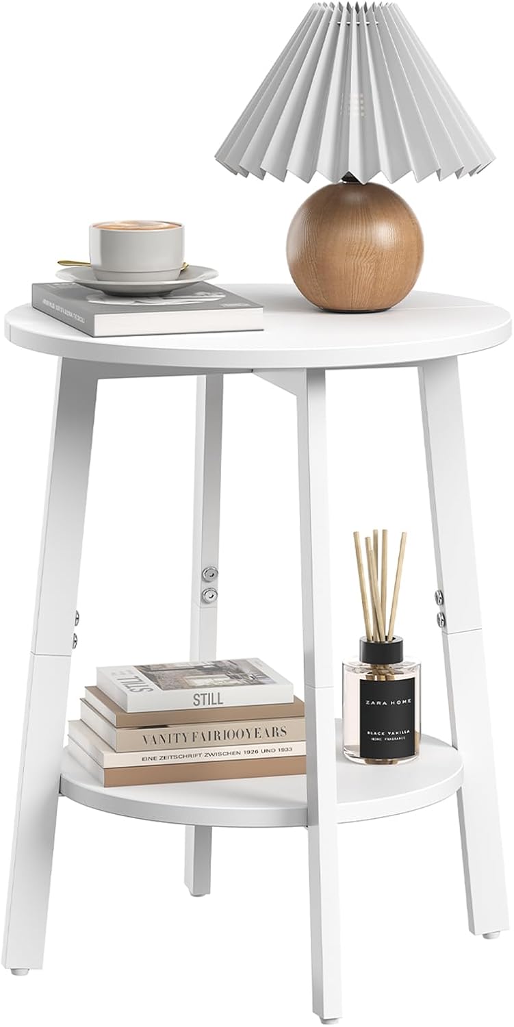 Small Round End Table with Storage Shelf for Small Spaces