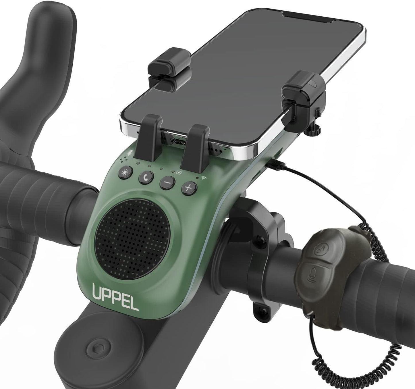 Bike Phone Mount with Bluetooth Speakers and LED Light System