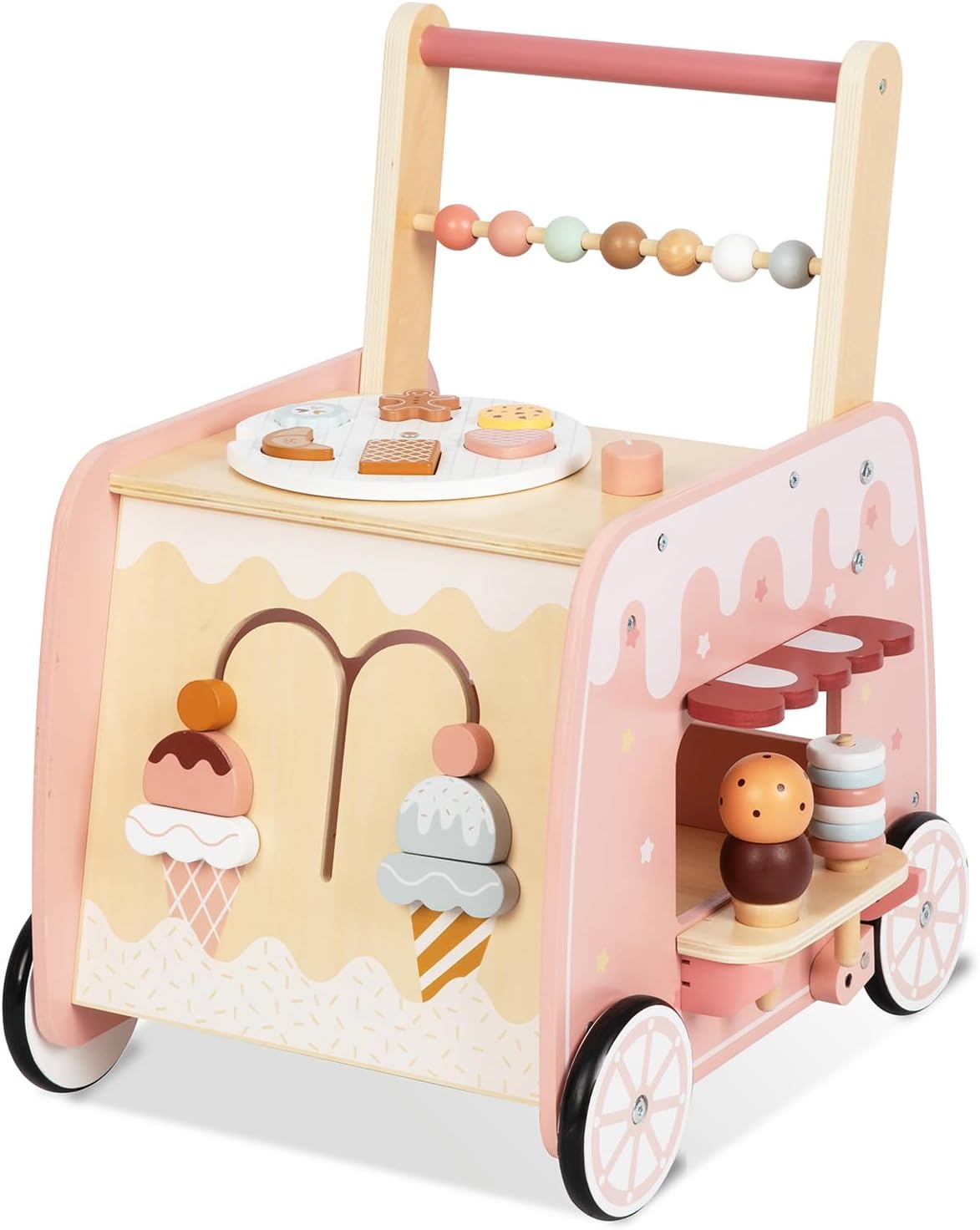 Wooden Ice Cream Cart Baby Walker - Fun Learning Toy for 1-3 Year Olds