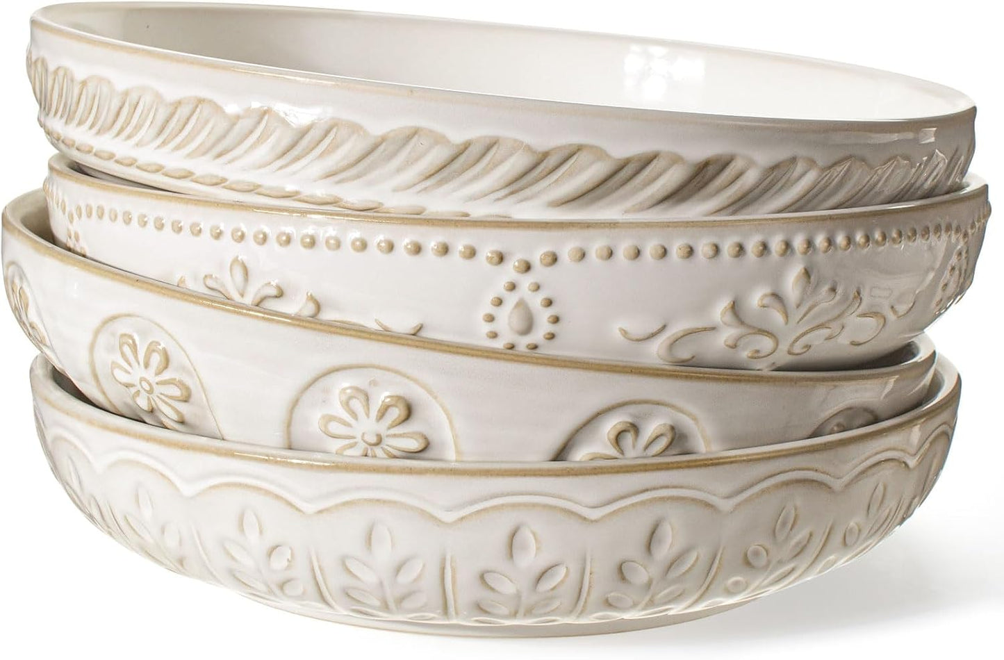 Artena Pasta Bowls Set of 4 - Large 50oz Ceramic Serving Bowls