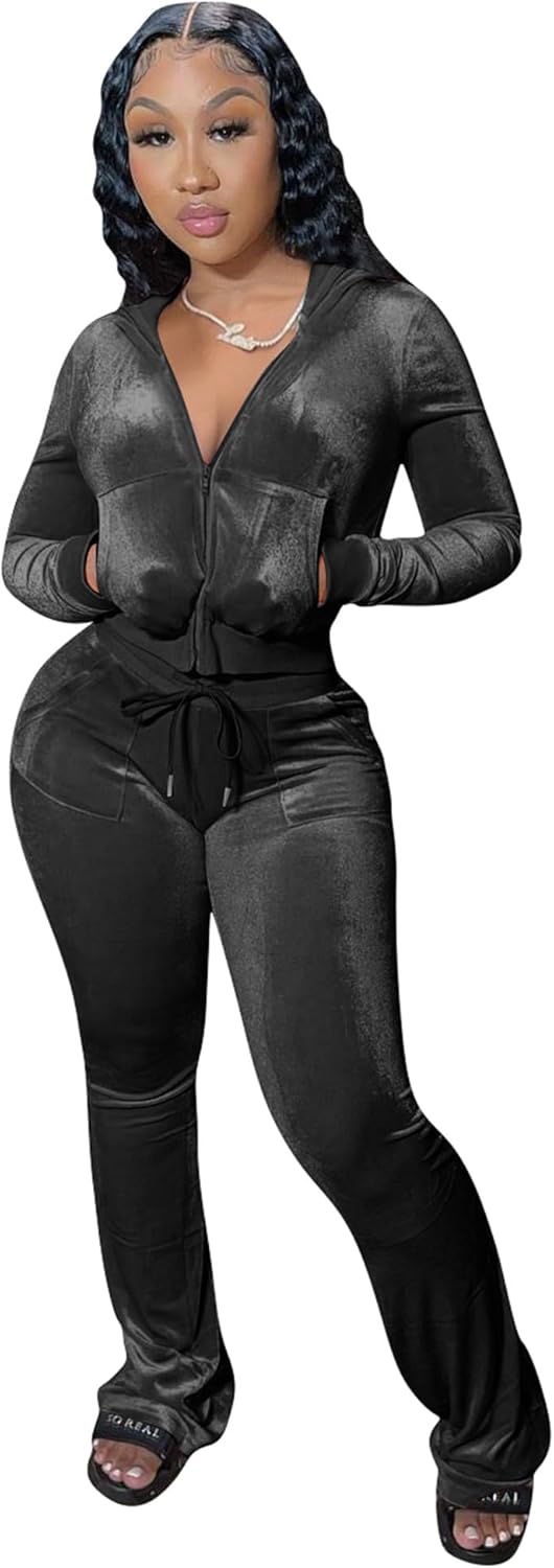 YIDENGYMX Womens 2 Piece Velour Tracksuit for Stylish Comfort