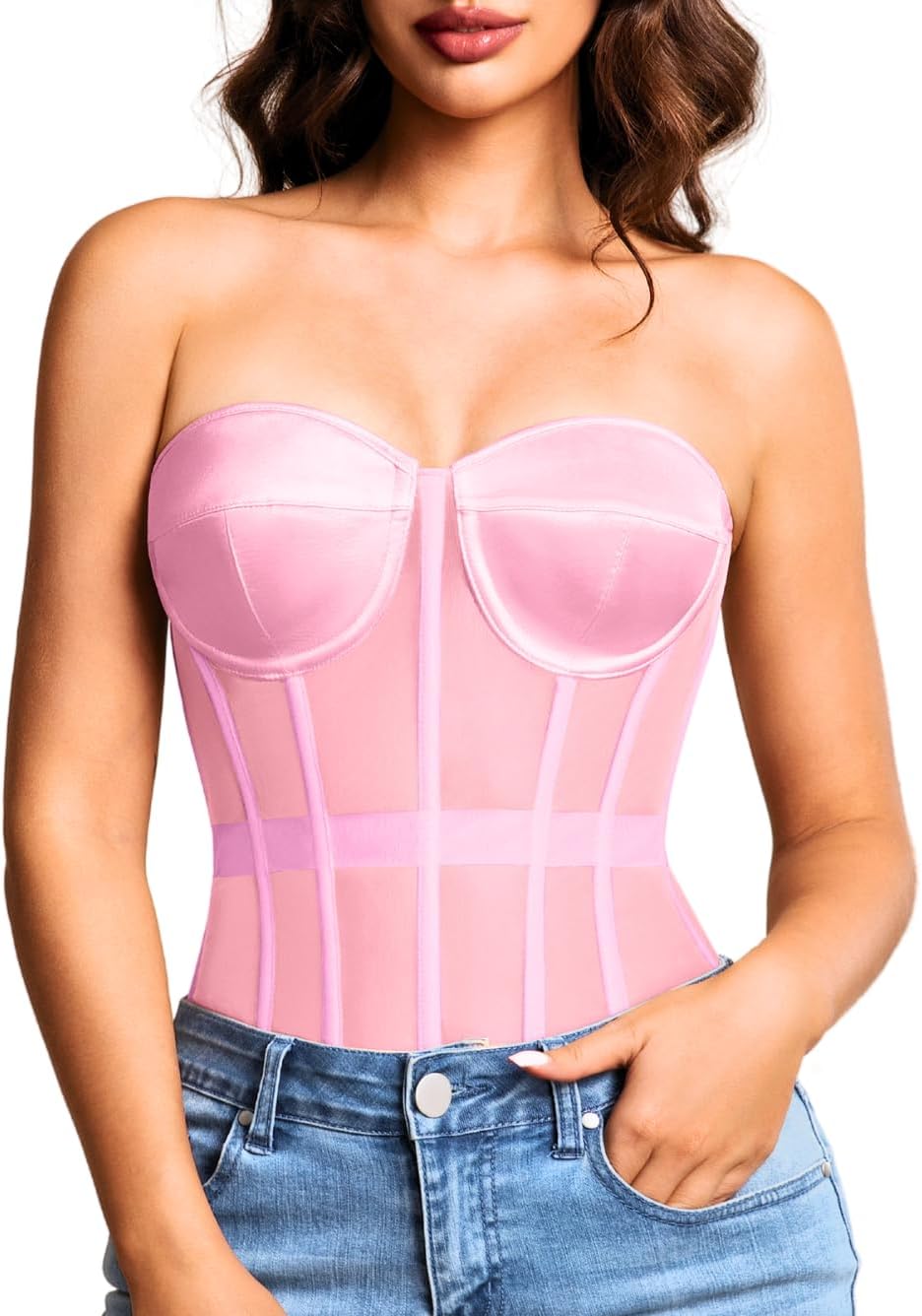 Kaei&Shi Sheer Mesh Overbust Corset for Sexy Shapewear Style
