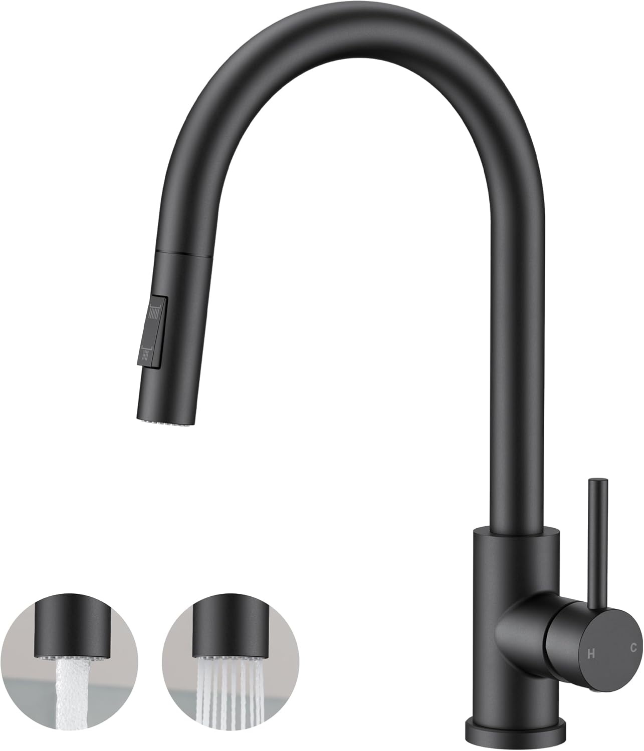 FORIOUS Black Kitchen Faucet with Pull Down Sprayer for Home