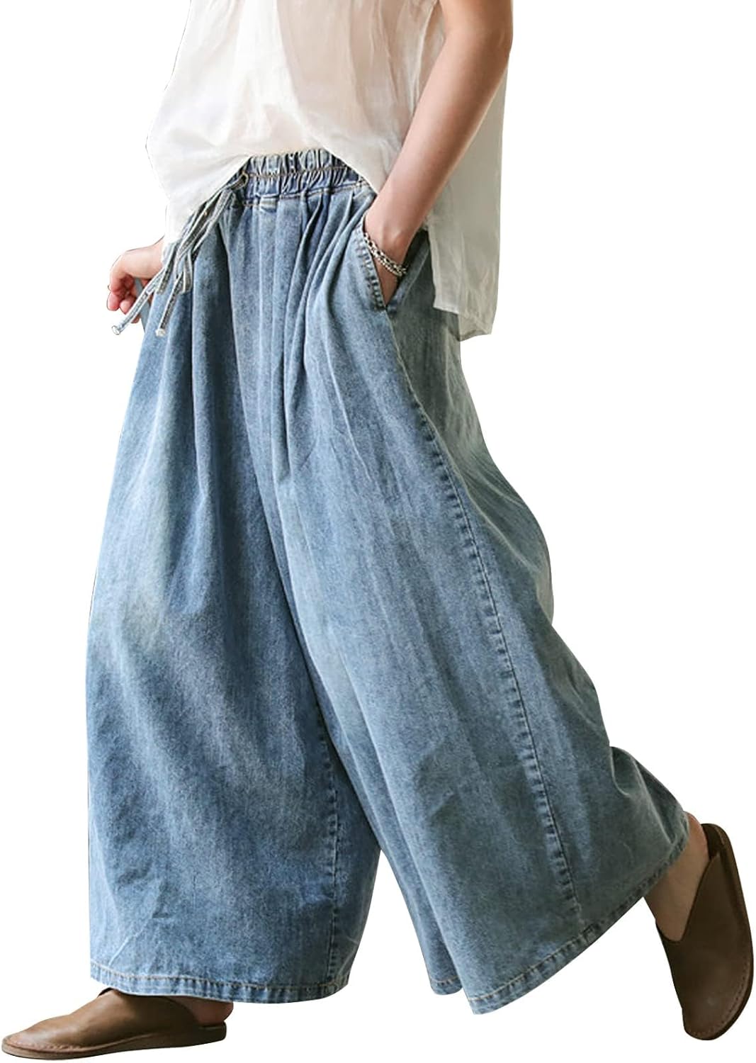 UQJE Women's Wide Leg Baggy Jeans for Plus Size Comfort