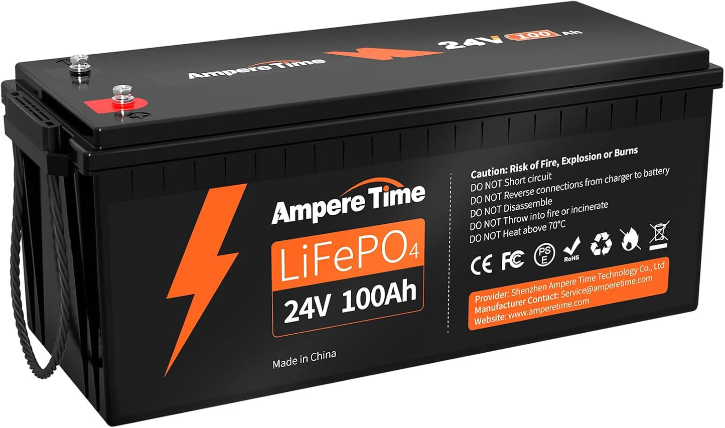 Ampere Time 25.6V 100Ah LiFePO4 Battery for RV and Off-Grid Use