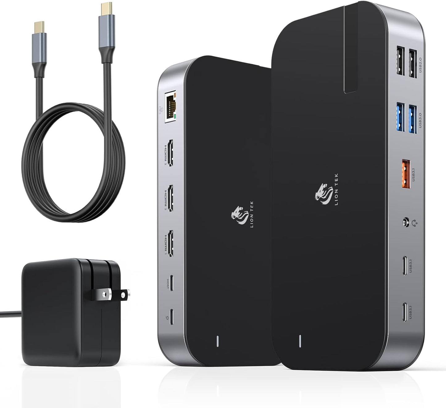 Ultimate 16-in-1 USB-C Dock: Triple Monitor, 100W PD, HDMI x3, Ethernet, SD/TF, Audio - LIONWEI