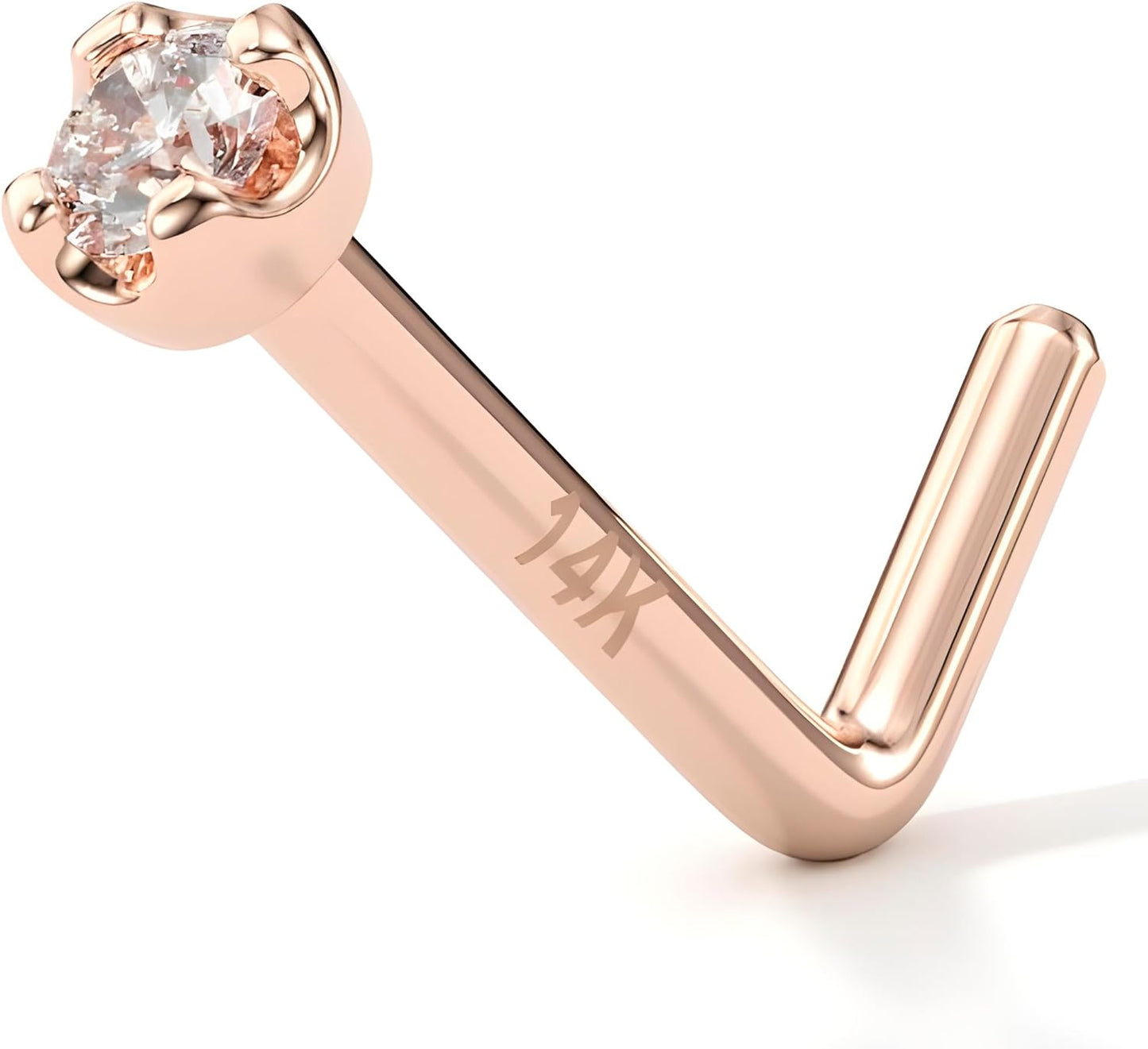 14K Solid Gold Nose Ring Studs with Genuine Diamond Detail