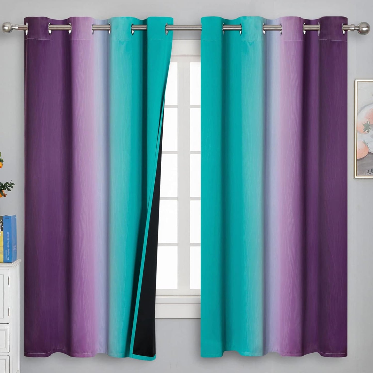Teal and Purple Gradient Blackout Curtains for Kids Room