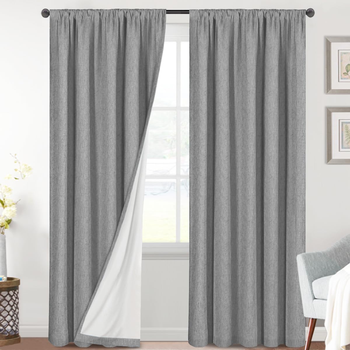 H.VERSAILTEX Linen Look Blackout Curtains for Full Light Blocking