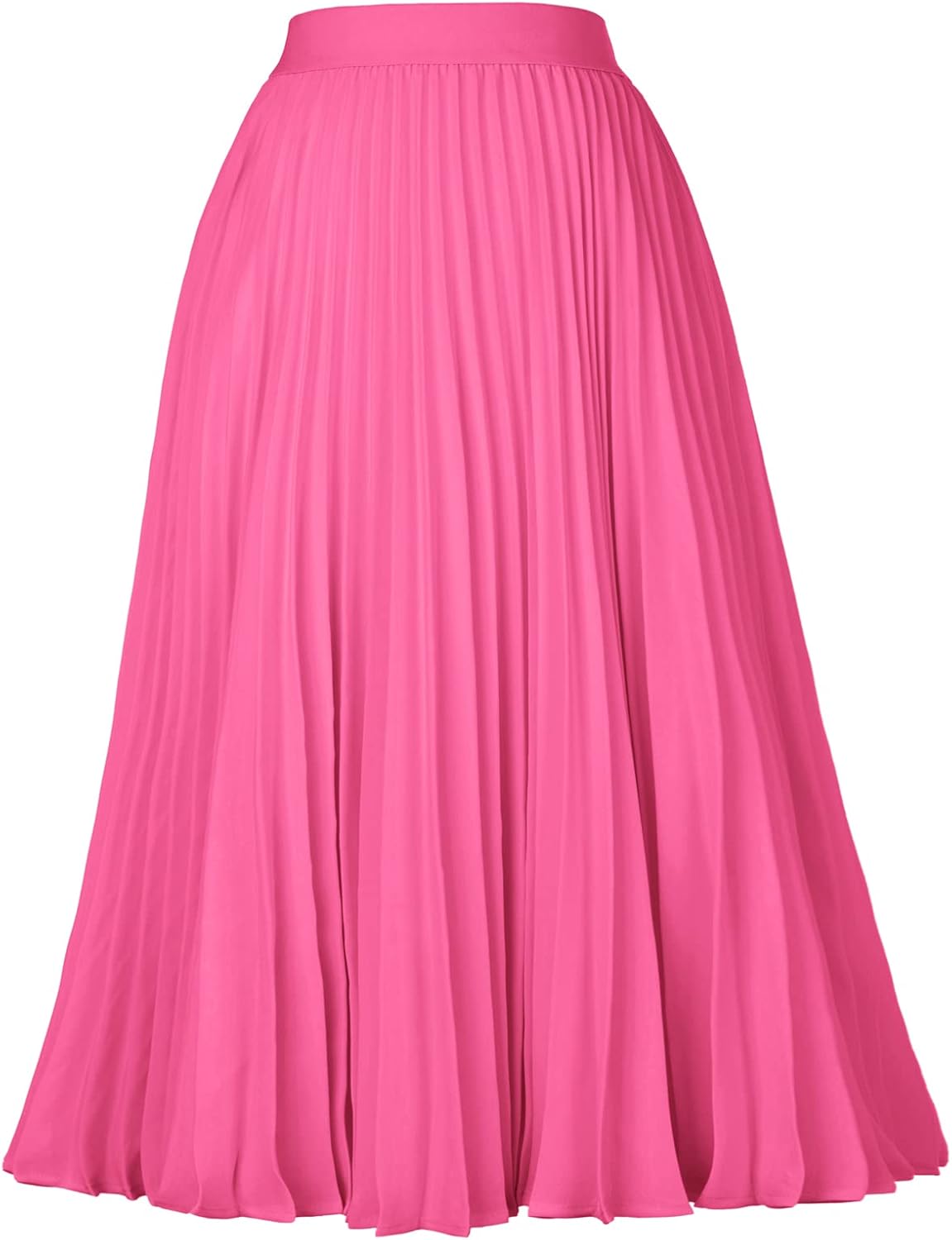 High Elastic Waist Pleated Chiffon Midi Swing Skirt for Women