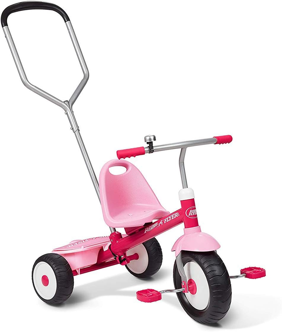 Deluxe Steer & Stroll Kids Tricycle for Ages 2-5, Pink
