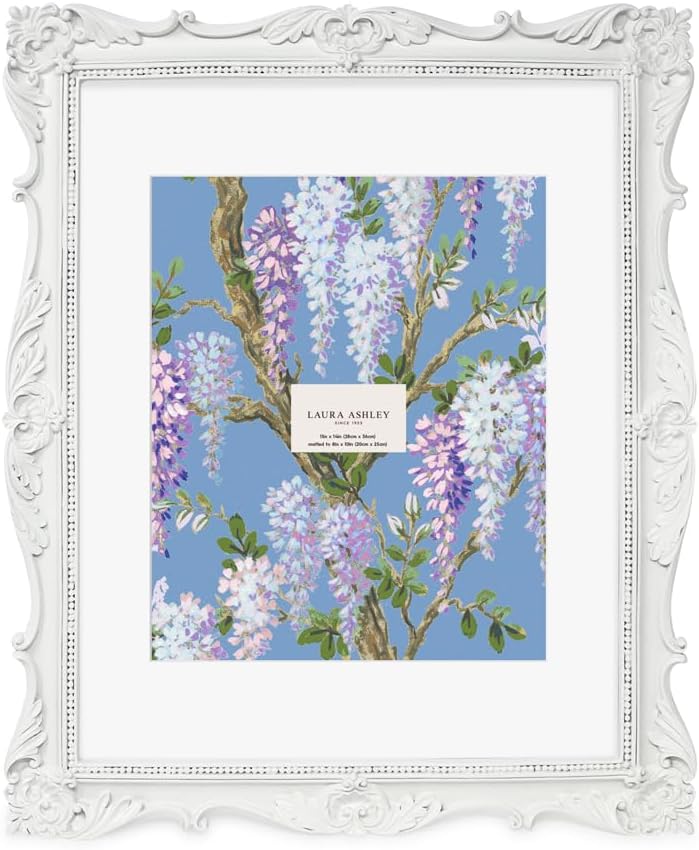 Laura Ashley 11x14 White Ornate Textured Picture Frame for Home
