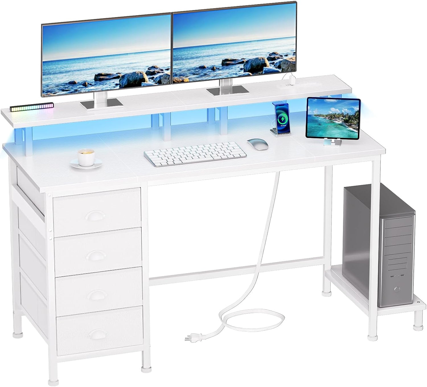 47in Gaming Desk with Power Outlets and LED Lights
