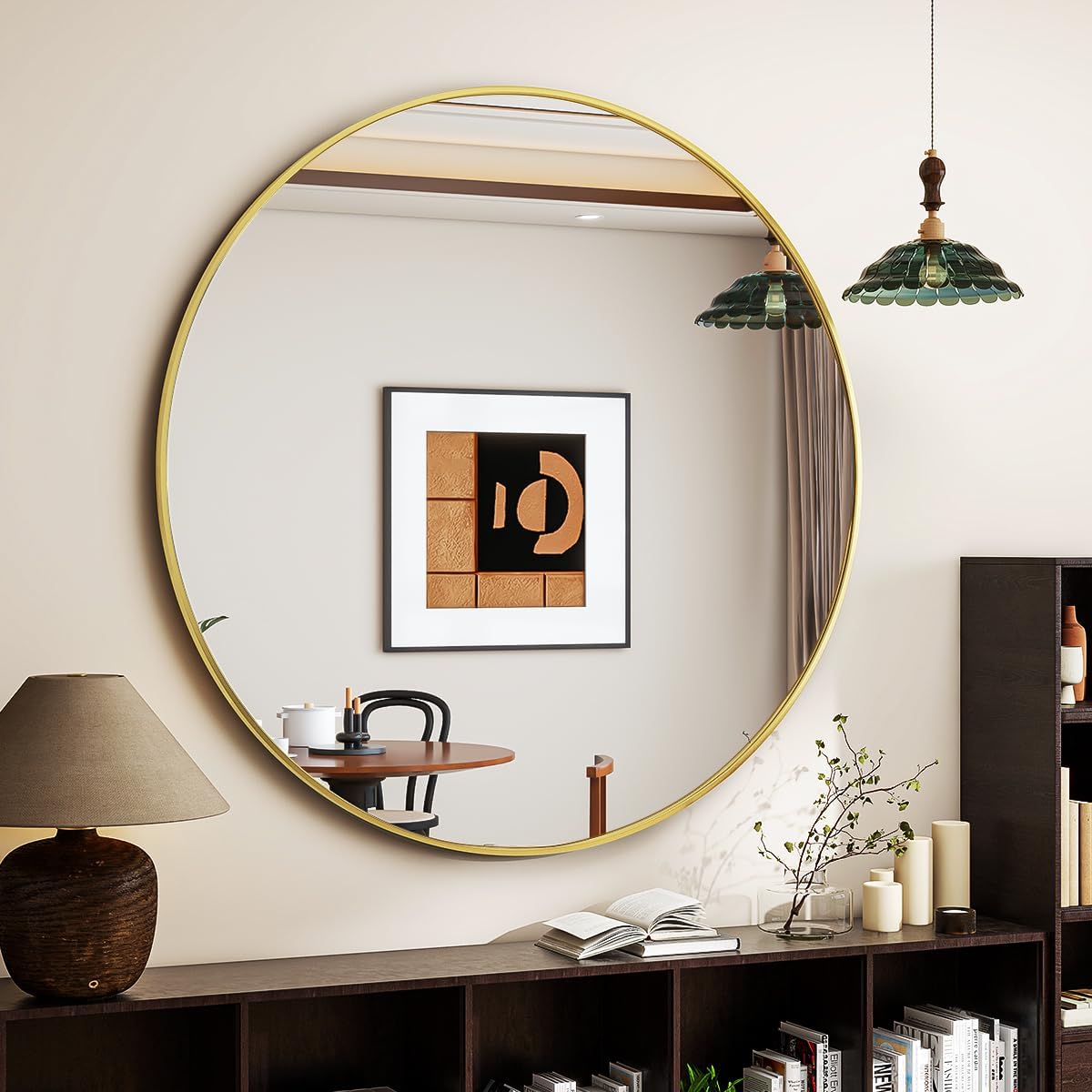 Gold Round Mirror 32 Inch Circle for Bathroom and Living Room