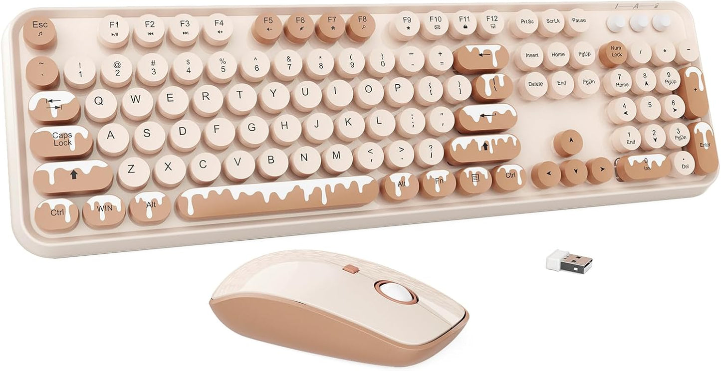 Wireless Keyboard and Mouse Combo with Cute Round Keycaps