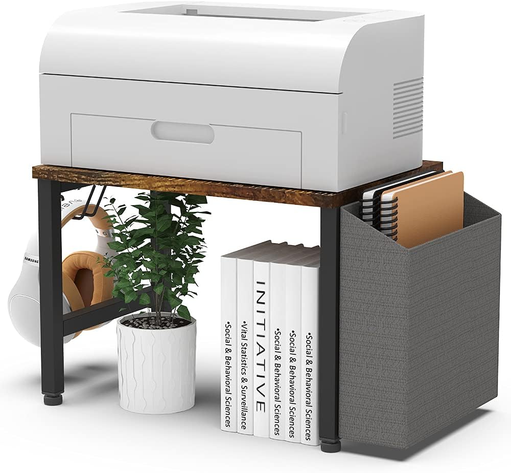 Rustic Brown Printer Stand for Organization - VEDECASA