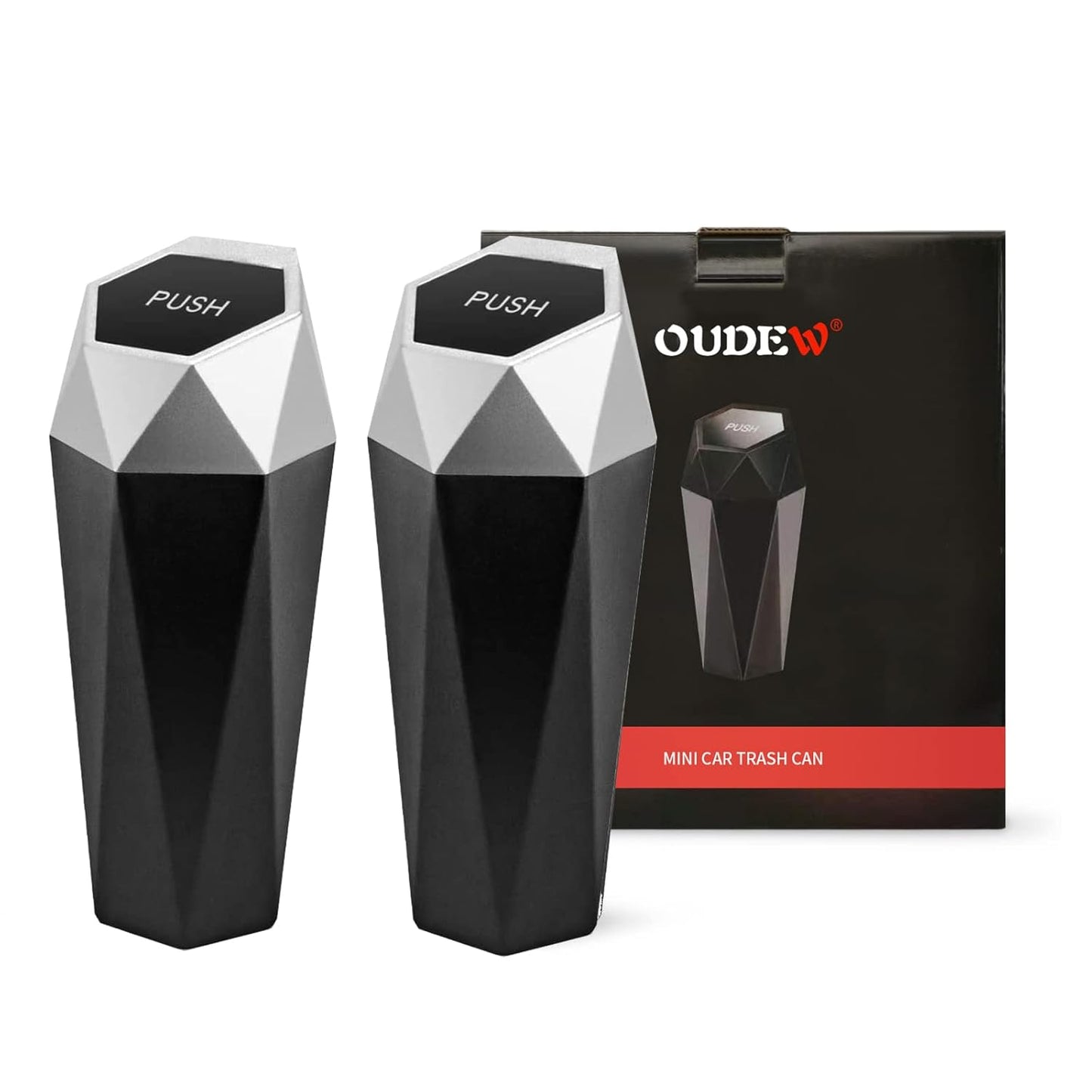 Leakproof Diamond Car Trash Can Duo for Any Space - 2PCS Silver