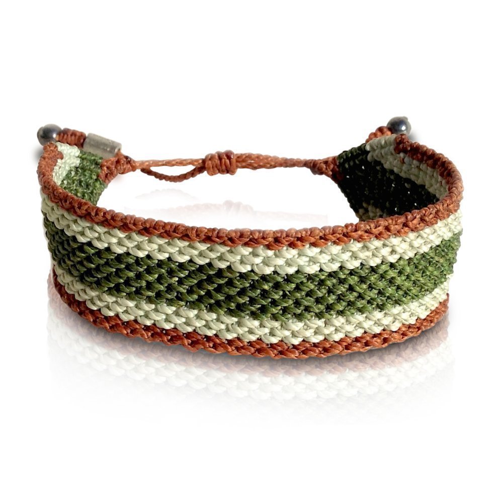 Men's Striped Sailor Rope Bracelet: Handmade Macrame with Hematite
