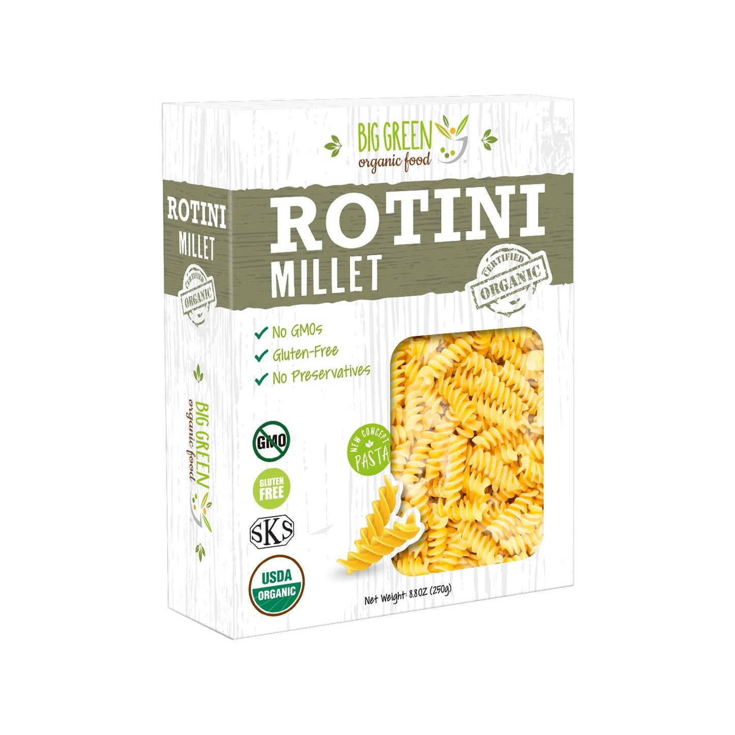 Big Green Organic Food Millet Rotini - Gluten-Free Vegan Pasta