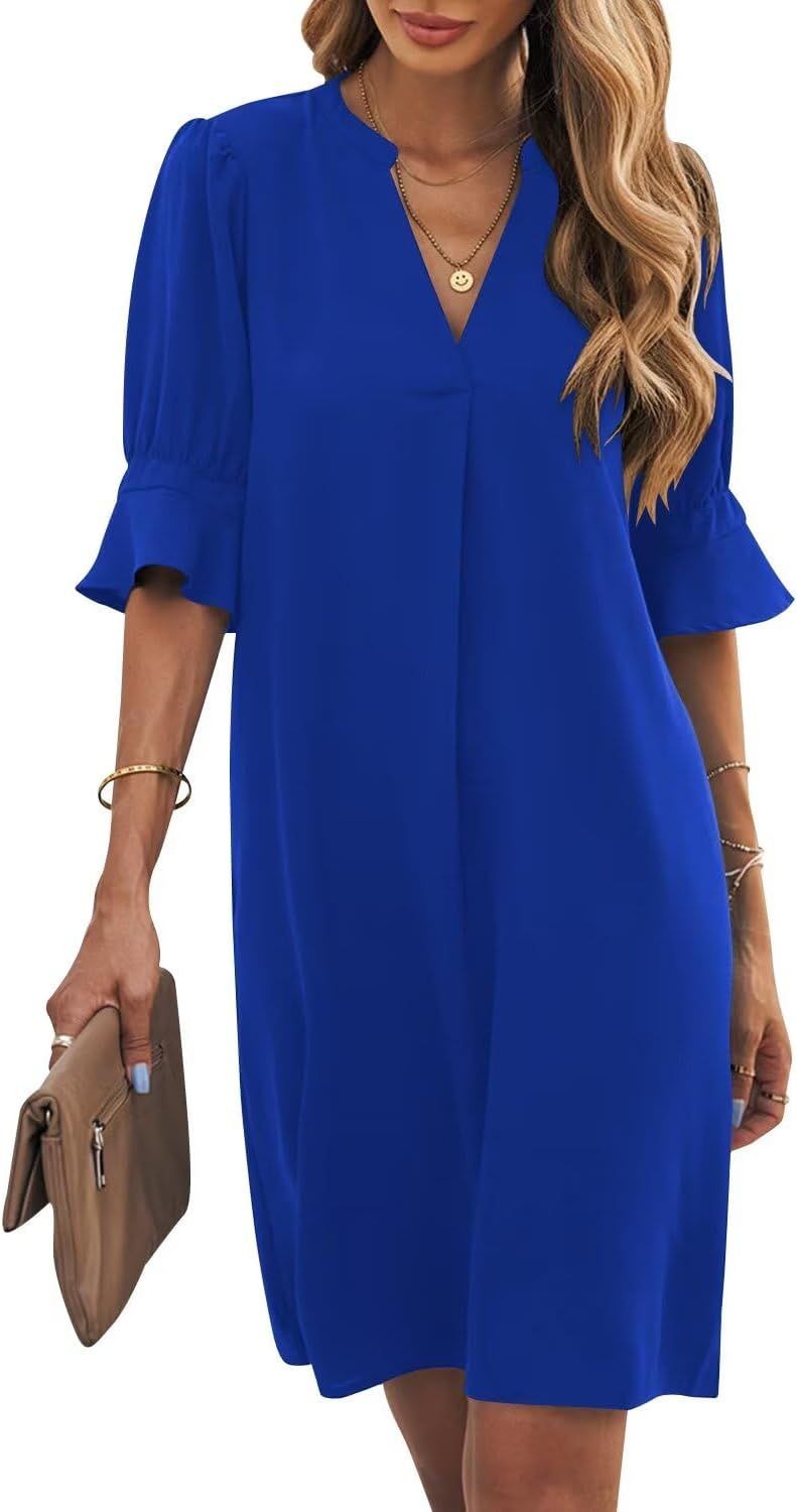 Wkior Shift Dress for Women V Neck Short Sleeves Casual Wear