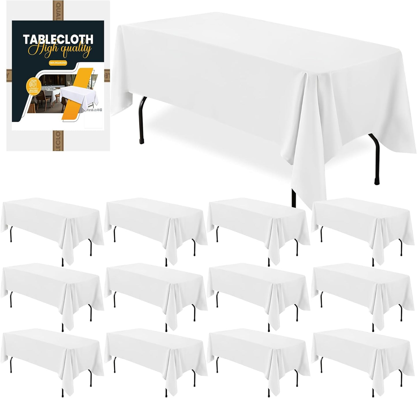 Premium 12 Pack 60x102 Inch White Rectangle Table Covers