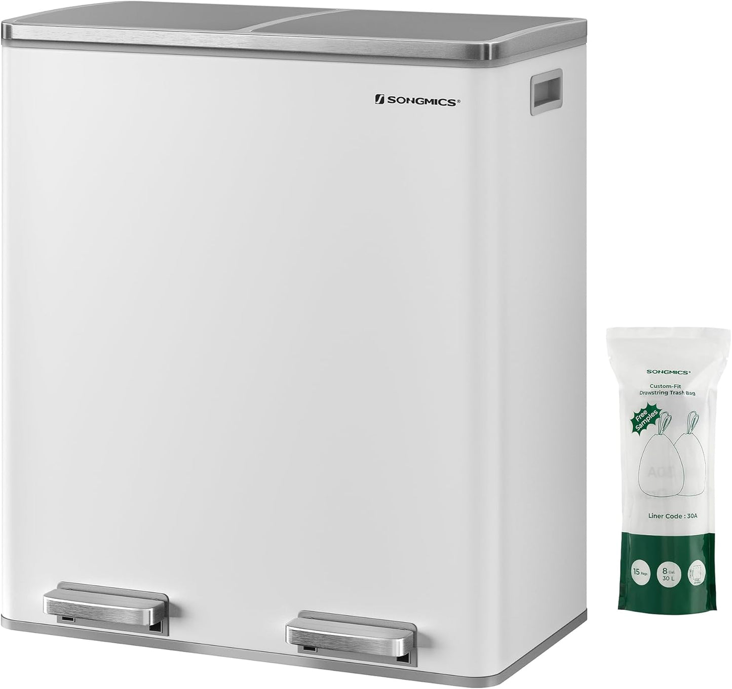 SONGMICS 2 x 8 Gallon Trash Can with Hands-Free Operation