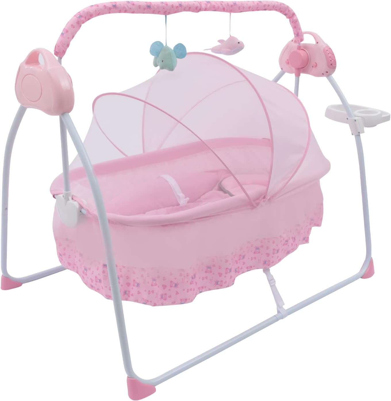 Foldable Electric Baby Swing: Remote Control, Music, 5-Speed Rocking, Timer (Pink)