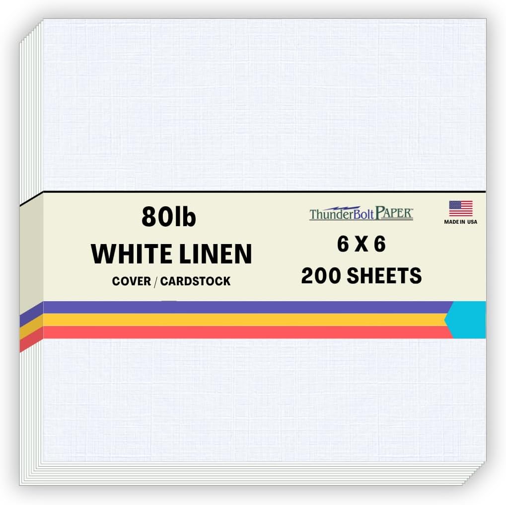 200 Bright White Linen Cover Paper Sheets for Creative Projects