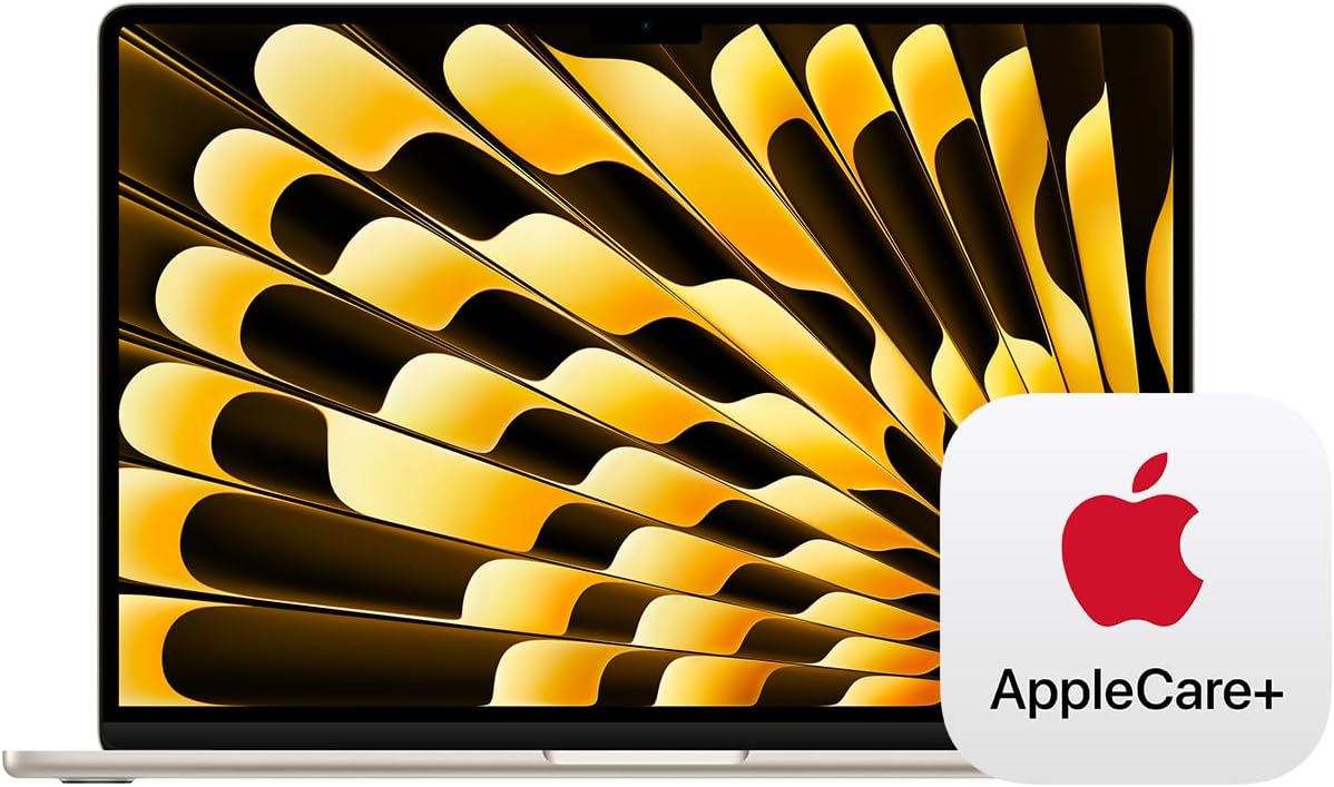 2024 MacBook Air 15 M3 Chip: Apple Intelligence, 15.3 Retina, 16GB RAM, 256GB SSD; Starlight + AppleCare+