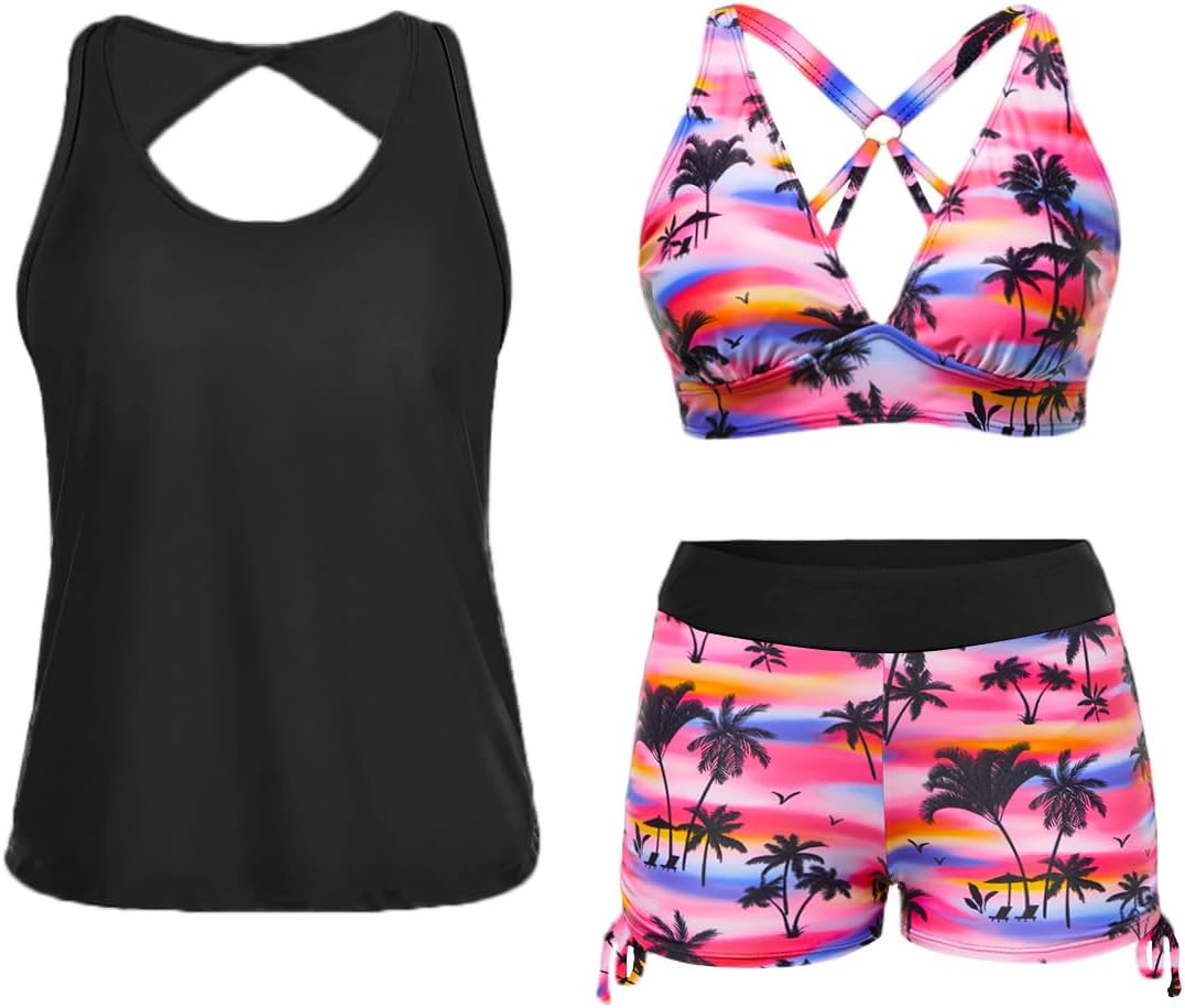 Yonique 3 Piece Tankini Swimsuits for Women with Boy Shorts