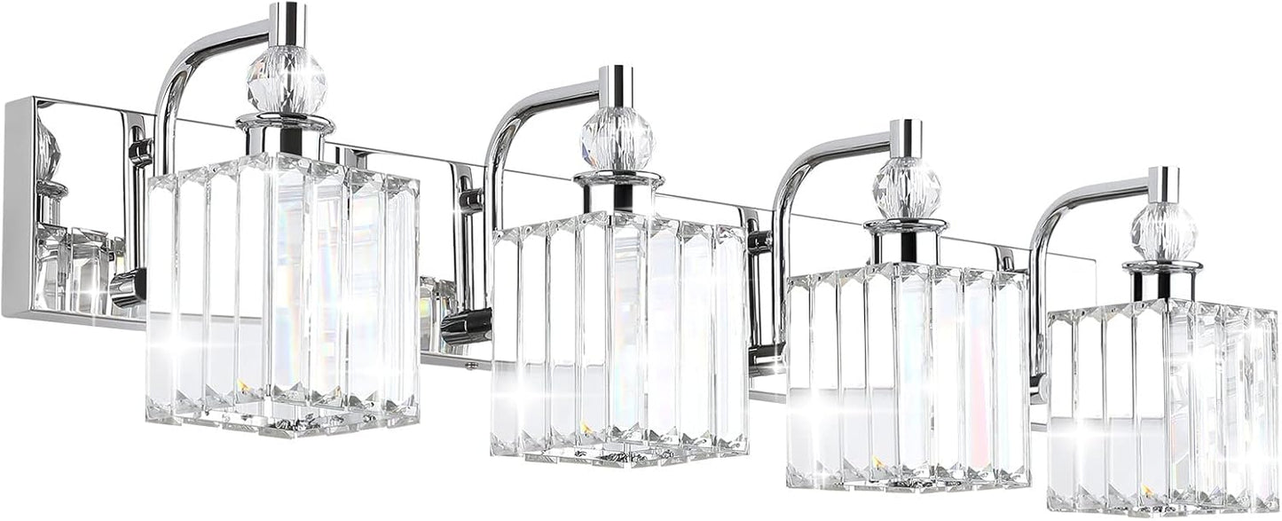 Modern Crystal Vanity Light for Bathroom - 4 Light Chrome Fixture