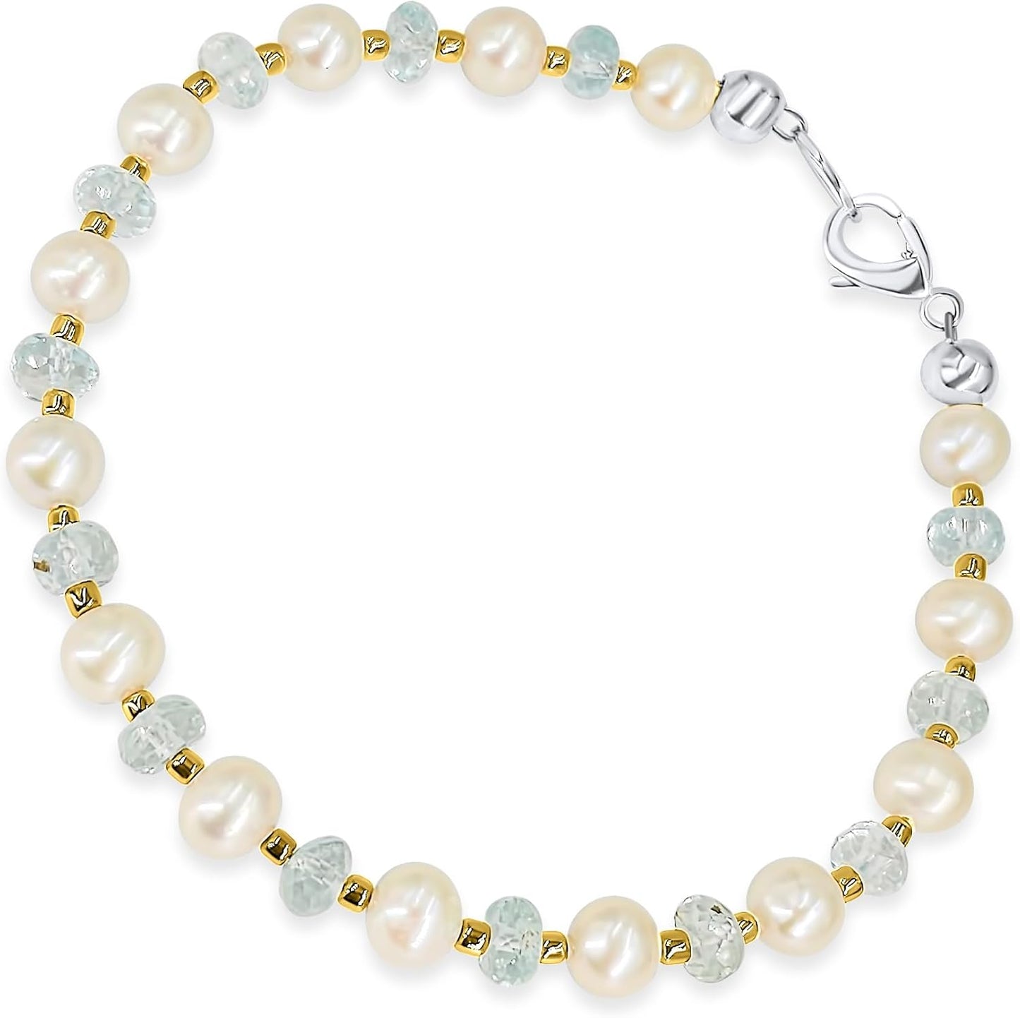 Real Gemstone and Genuine Pearl Strand Bracelet for Her Gift