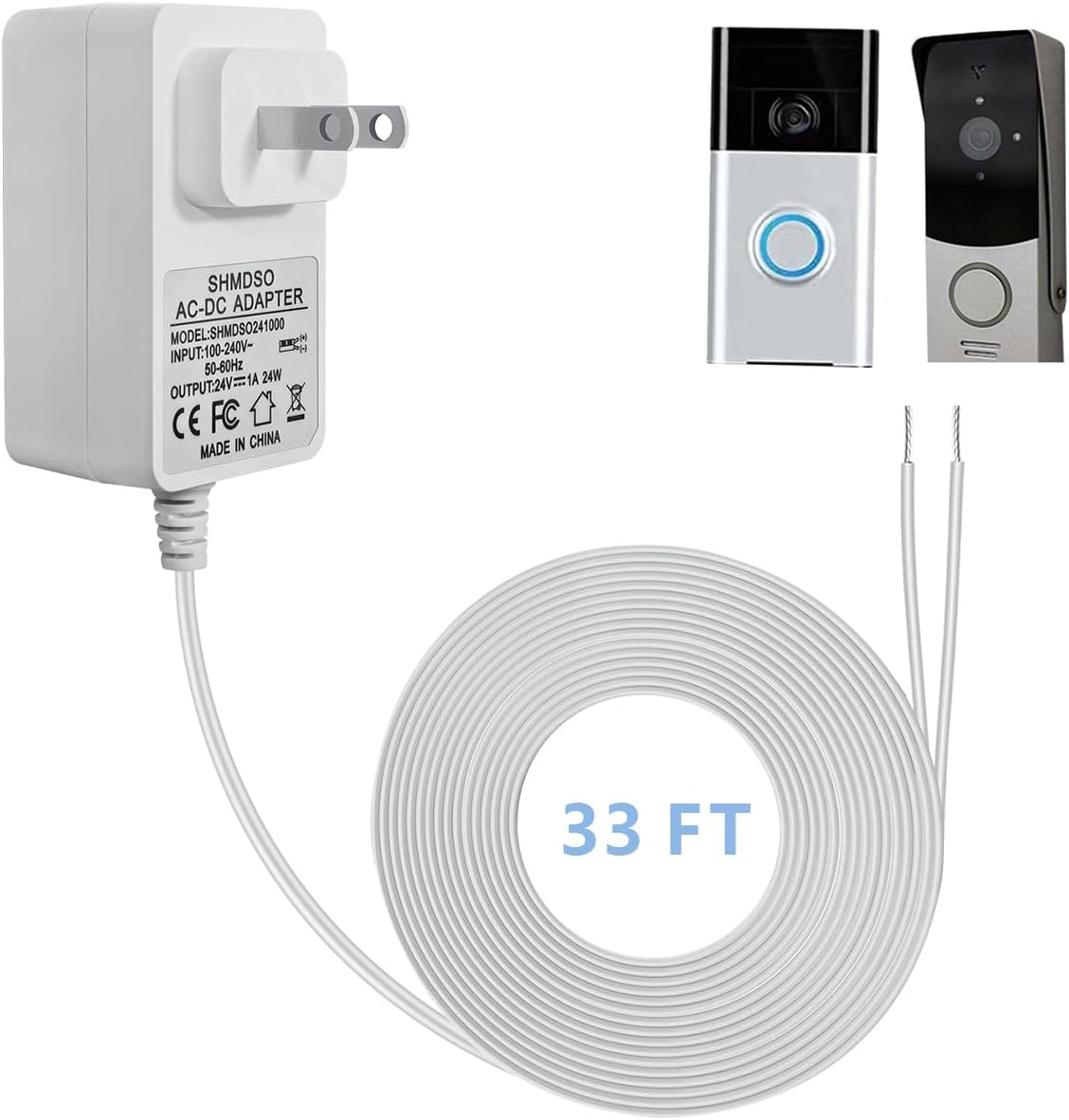 Long-Cable DC 24V C-Wire Adapter for Ring & Thermostat