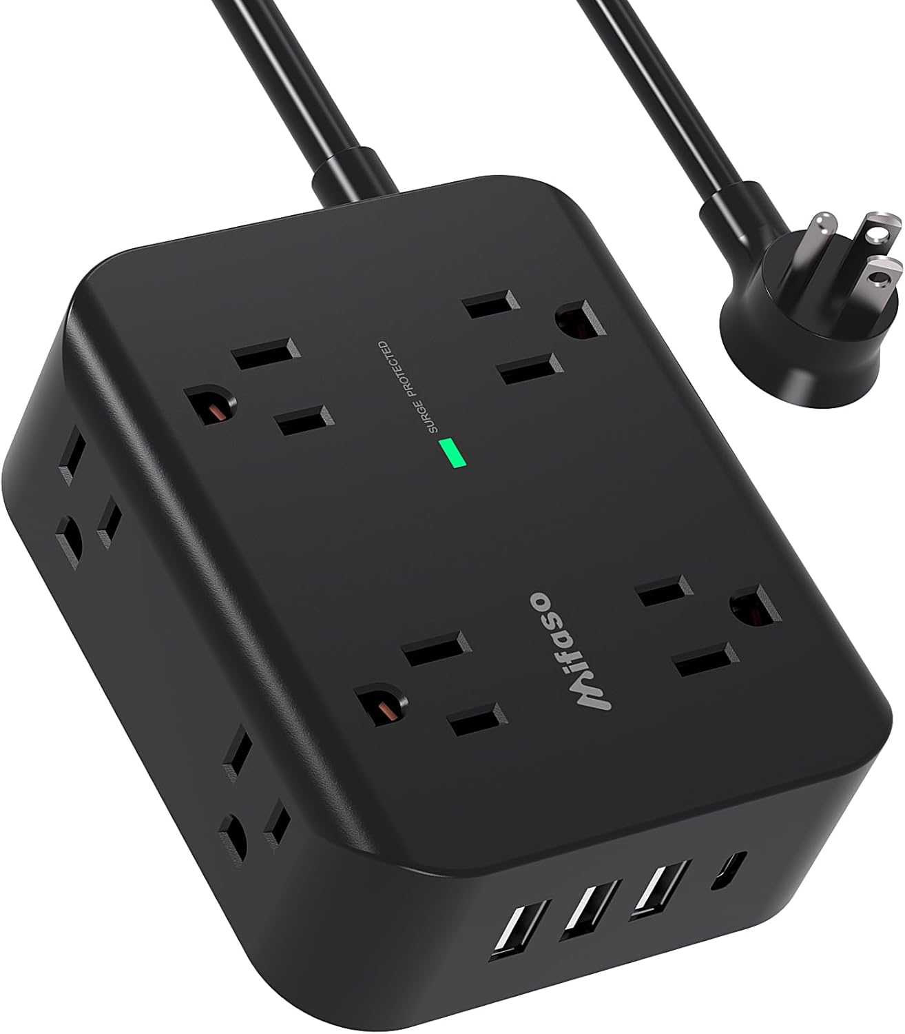 Mifaso Power Strip Surge Protector: 10ft Extension Cord, 8 Outlets, 4 USB, Overload Protection